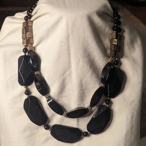 Black Faceted Beads & Copper 2 Strand Necklace